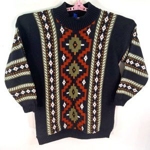 Clifton Place Geometric Sweater Mens Size L Black Bohemian Aztec Made in USA